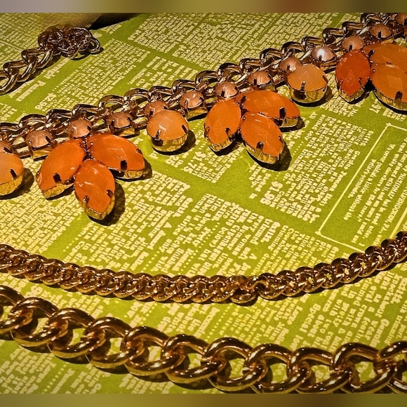 Ladies Triple Layer Gold Tone and Rhinestone Flowered Necklace - Picture 3 of 3